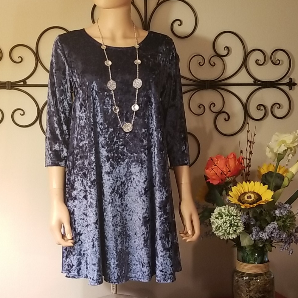 Cornflower Blue Crushed Velvet Dress